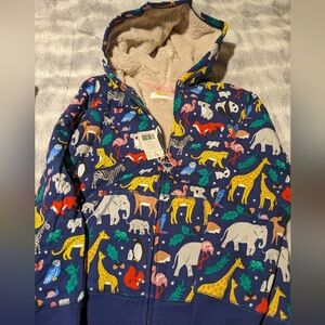 Mini Boden Colorful Animal Print Kids Sherpa Hoodie Size 13-14 Nwt